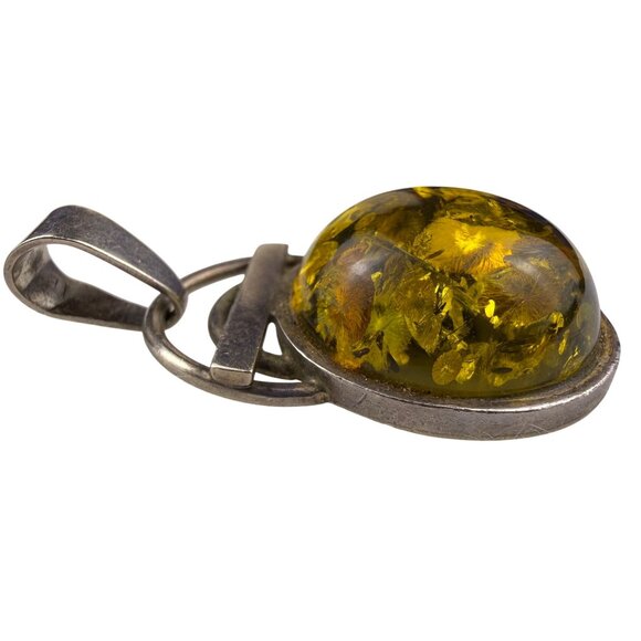 Vintage Sterling Silver & Amber Dome Pendant Unique Round Modernist Design - Picture 2 of 5
